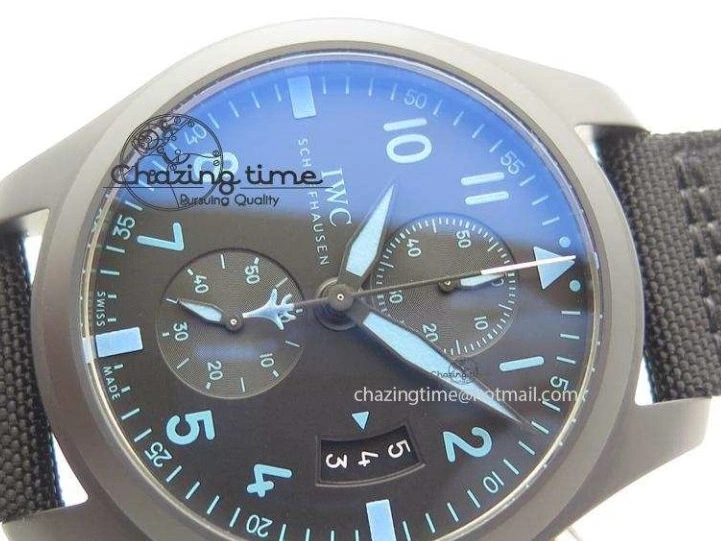 MIROTIME 0113 Comfortable Pilot Chrono IW388003 Real Ceramic ZF 1:1 Best Edition On Black Nylon Strap A 7322